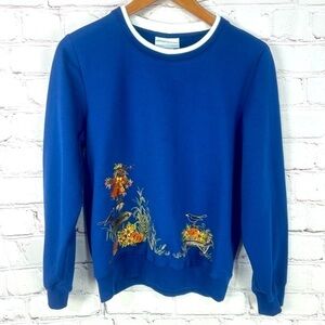 Alfred Dunner fall harvest, pumpkin vintage navy blue sweatshirt Halloween small